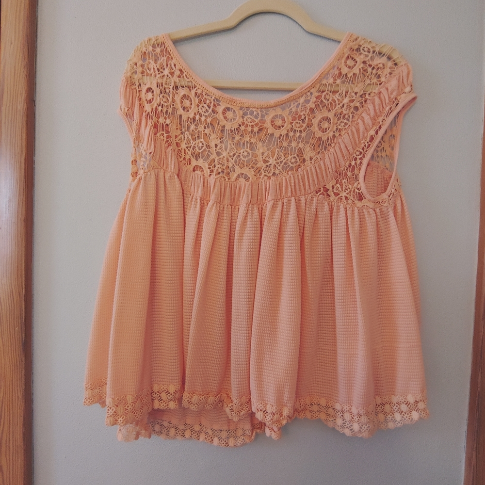 Free People loose crochet lace peach boho tunic